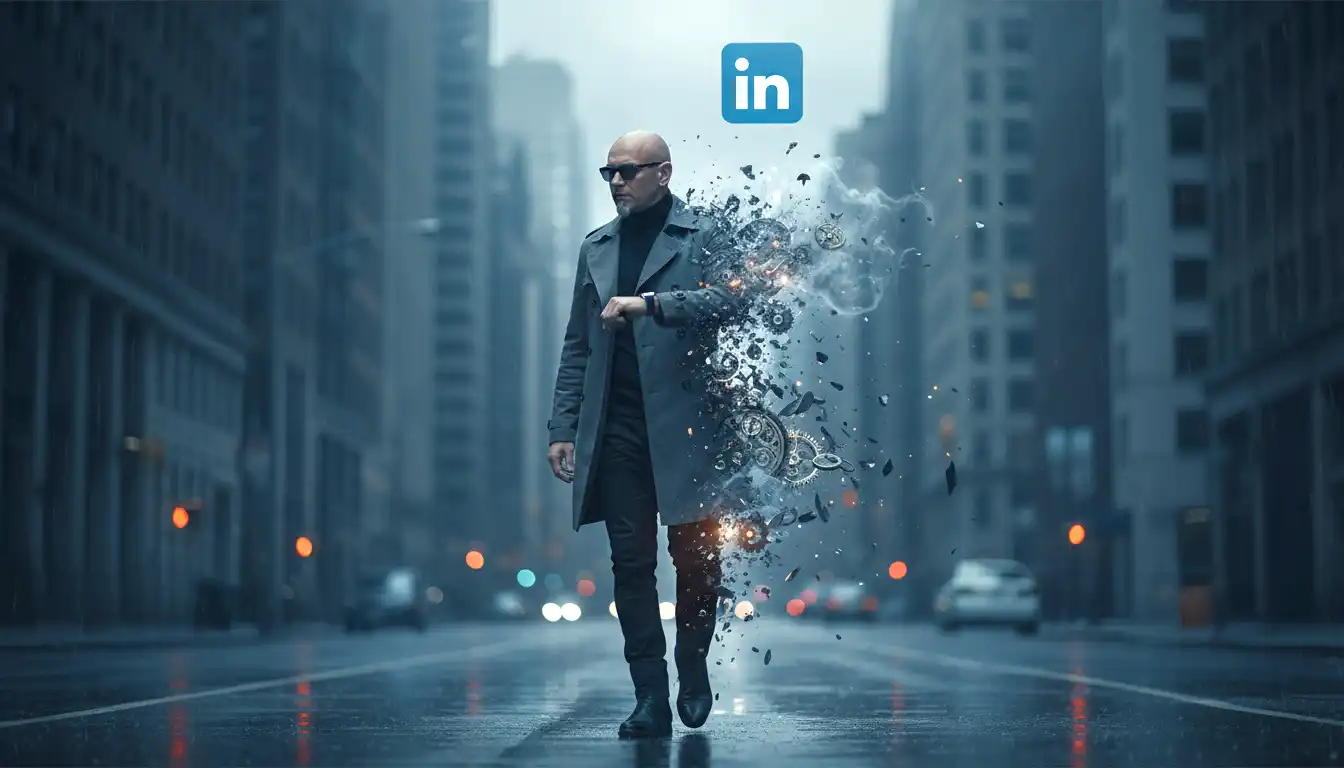 Eine künstlerische, digitale Grafik, die ein menschliches Gehirn zeigt, das nahtlos in ein glühendes neuronales Netzwerk übergeht. Im Hintergrund sind schemenhaft Code-Zeilen und die Skyline von Köln erkennbar. Das Bild strahlt durch neonblaue und violette Lichttöne eine hochmoderne, innovative Energie aus.