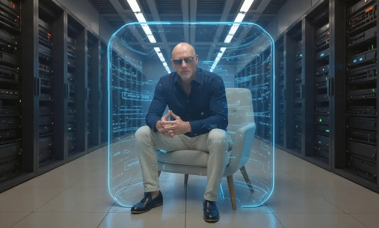 [Image von einem stilisierten Hacker vor einem Matrix-Hintergrund, der von KI-Clustern unterstützt wird]